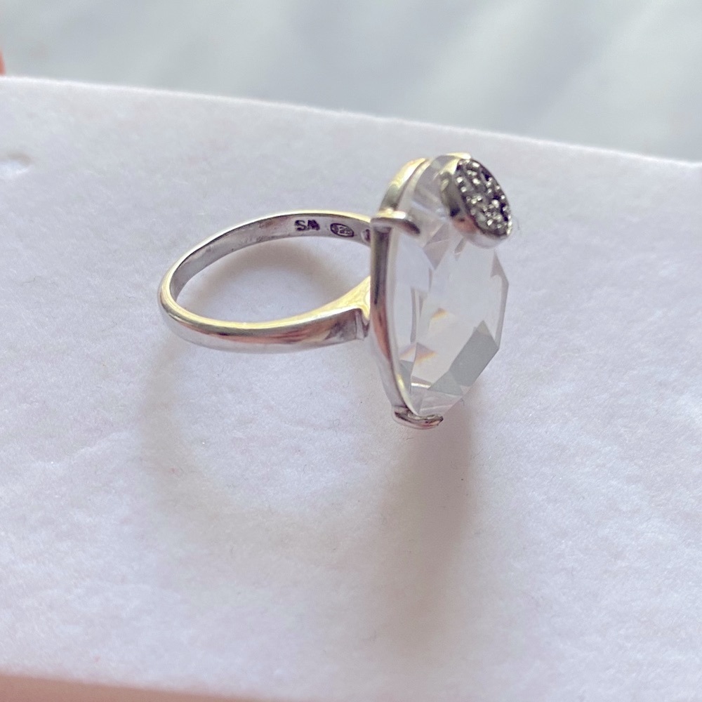 Crystal Quartz Oval Silver Ring with diamonds
